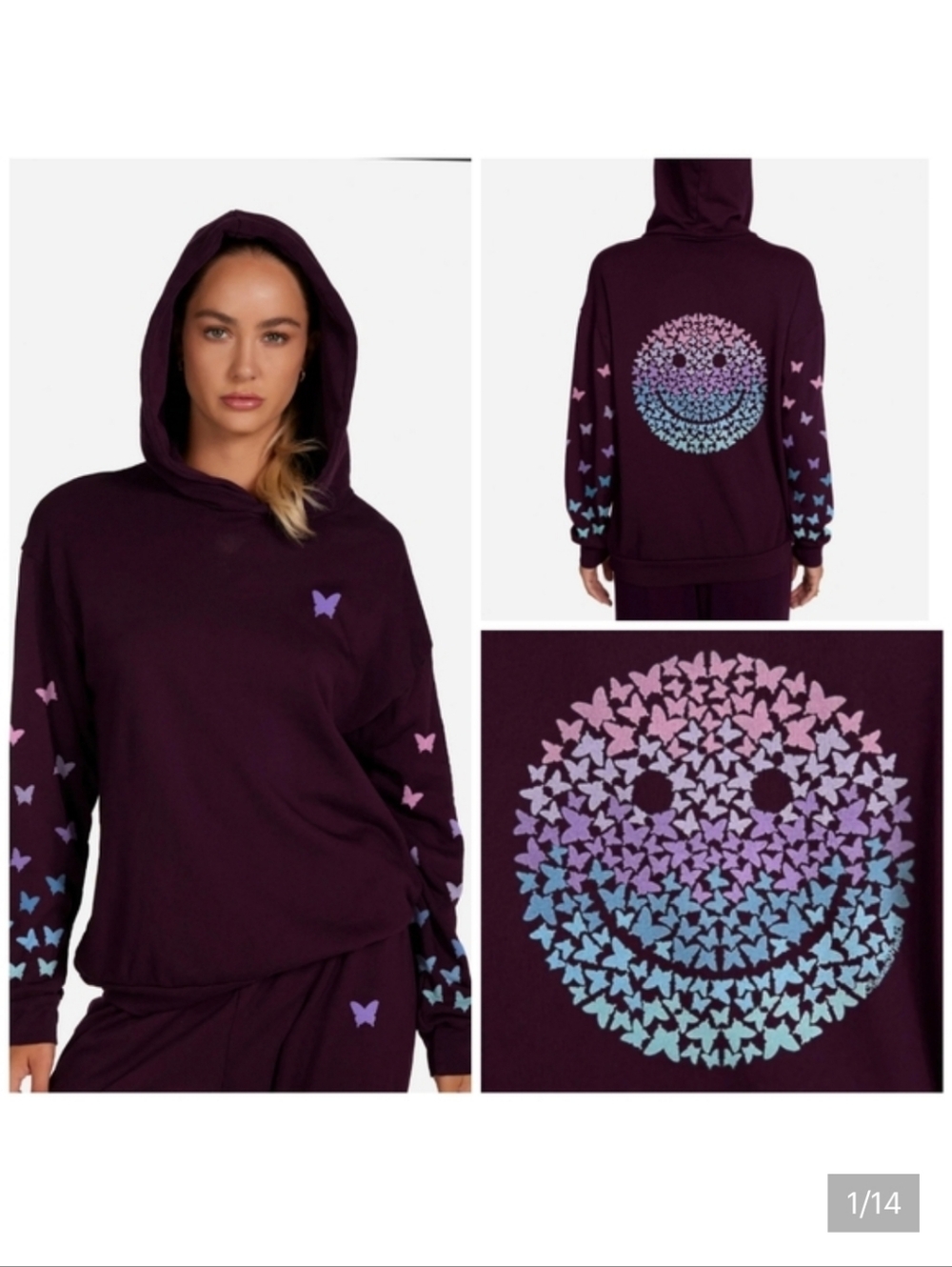 Lauren Moshi Harmony Ombre Butterfly Happyface hoodie